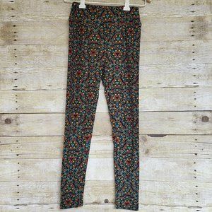 NWT OS One Size LuLaRoe Legging - Mustard, Rust, Black and Aqua on Dark Green